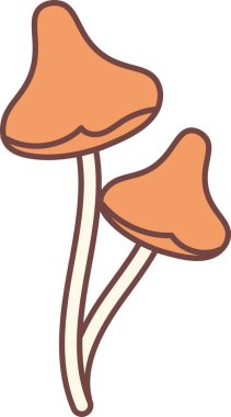 İnce gövdeli mantar çifti ve düzgün hatlarla çizilmiş kıvrımlı kapak. Organik temalar için büyüme, doğa, yem ve ekolojinin sembolü. Çizgi film vektör illüstrasyonu.