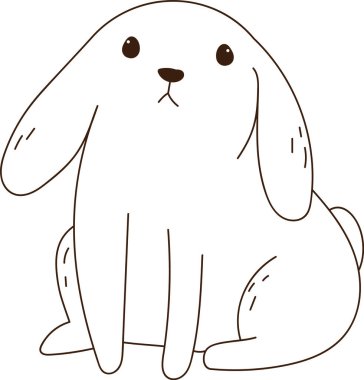 Uzun, sarkık kulaklı, yuvarlak vücutlu, basit hatlı ve temiz kulaklı bir tavşan. Kibarlığın, sakin hayvanın, yumuşaklığın ve çocuk temaları ve markalaşma için masumiyetin sembolü. Çizgi film vektör illüstrasyonu.