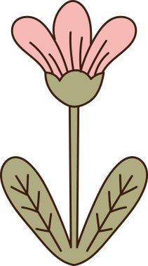 Yuvarlak yapraklı, uzun saplı ve damarları kalın yapraklı bir çiçek. Büyümenin, refahın ve markalaşma ve dekorasyon için doğa uyumu sembolü. Çizgi film vektör illüstrasyonu.