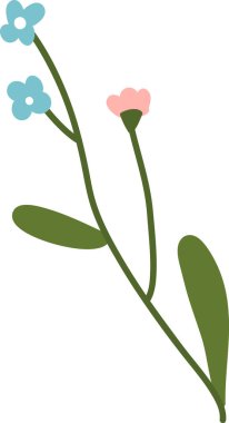 Çiçek sapı, iki çiçek tomurcuğu ve geniş yapraklı temiz çizgi film görüntüsü. Büyümenin, baharın ve doğanın sembolü, tebrik kartı ve el işi dekorasyonu için idealdir. Çizgi film vektör illüstrasyonu.