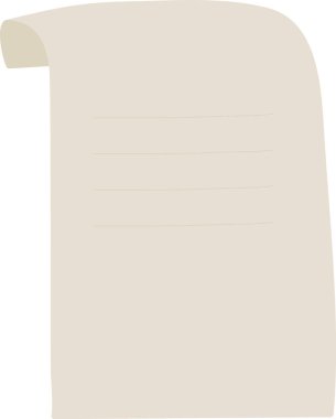 Yumuşak çizgili kıvrımlı parşömen kağıdı ve nazik kıvrım, mesaj veya metin için boş. Tarihin sembolü, kararname, sözleşme ve yazma veya not için eski bir belge. Çizgi film vektör illüstrasyonu.