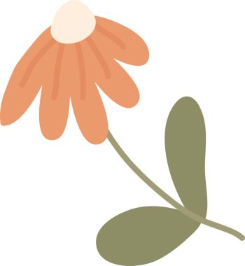 Sarkık taç yaprağı, oval yaprak ve temiz şekilli kıvrımlı gövde. Botanik markalaşma ve refah temaları için doğanın, sakinliğin ve büyümenin sembolü. Çizgi film vektör illüstrasyonu.