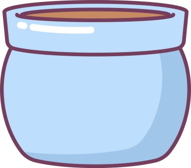 Geniş ağızlı, yuvarlak vücutlu, kapaklı, kalın hatlı ve yumuşak gölgeli bir kavanoz. Depo, konteynır, depo ve tasarruf sembolü. Çizgi film vektör illüstrasyonu.