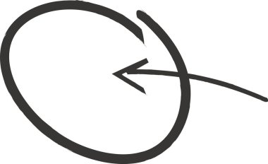 Yuvarlak bir döngüde ok kıvrımlı fırça darbesi ve sivri uçlu. Dönüş sembolü, yeniden yükleme, sıfırlama, döngü ve navigasyon. Çizgi film vektör illüstrasyonu.