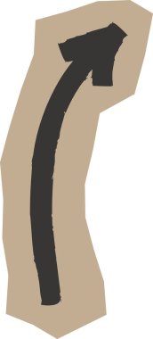 Yırtık kağıt kesiği üzerinde pürüzlü fırça darbesiyle yukarıya bakan ok, elle çizilmiş ve desenli. Yönlendirme, ilerleme, rehberlik, yön bulma ve motivasyon kavramı. Çizgi film vektör illüstrasyonu.