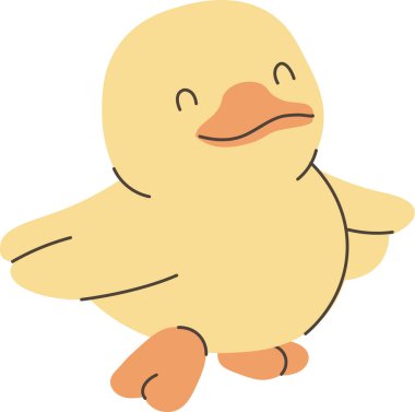 Kavisli gayla, yuvarlak vücutla ve temiz çizgilerle ördek adımları. Çocuklar için masumiyet, çocukluk ve çocuk büyüsü sembolü. Çizgi film vektör illüstrasyonu.