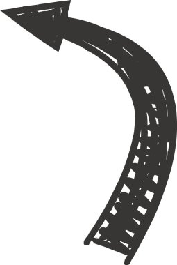 Ok, pürüzlü fırça dokusu ve pürüzlü kapak izleriyle geniş bir virajda yukarı doğru sürükleniyor. Yönün sembolü, ilerleme ve vurgu ve rehberlik için büyüme. Çizgi film vektör illüstrasyonu.