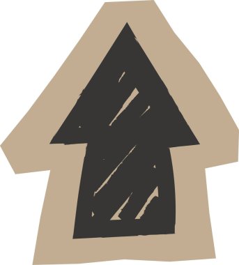 Kaba kağıt kenarlı, fırça desenli, el kesimi görünümlü ok. Büyümenin, ilerlemenin ve yönün sembolü dayanıklı kağıt işçiliği titreşimleriyle. Çizgi film vektör illüstrasyonu.