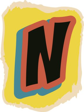 Katmanlı kağıt kenarlı kalın harf n ve pürüzlü kolaj dokusu. Gizemin, mesajın ve acil fidye temasının sembolü. Çizgi film vektör illüstrasyonu.