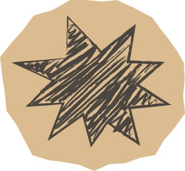 El yapımı sivri uçlu yıldız patlaması rozeti ve yırtık kağıt üzerinde kaba çizgiler. Vurgulamanın, dikkatin, satışın, etkinin ve retro-sanatın sembolü. Çizgi film vektör illüstrasyonu.