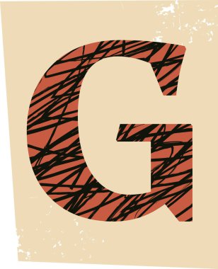 Kağıttan kesilmiş G harfi kaba kenar, çizik dokusu ve grunge sesi. Sembol, gizemi, gerilimi ve manşet ya da markalaşma aciliyeti taşır. Çizgi film vektör illüstrasyonu.