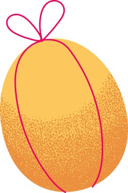 Paskalya yumurtası, taneli deseni ve kurdele yayı, yuvarlak şekli ve yumuşak gölgesi var. Kutlama, hediye, sürpriz, bahar yenilenmesi, neşe ve şenlik sembolü. Çizgi film vektör illüstrasyonu.