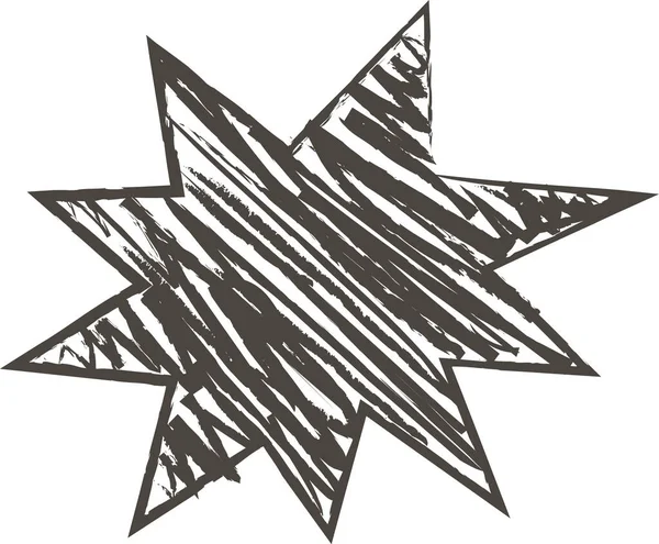 Sivri uçlu yıldız patlaması ve elle çizilmiş bir grunge gibi kuluçkaya yatma. Çarpışmanın, enerjinin, ışığın ve dikkatin sembolü. Çizgi film vektör illüstrasyonu.