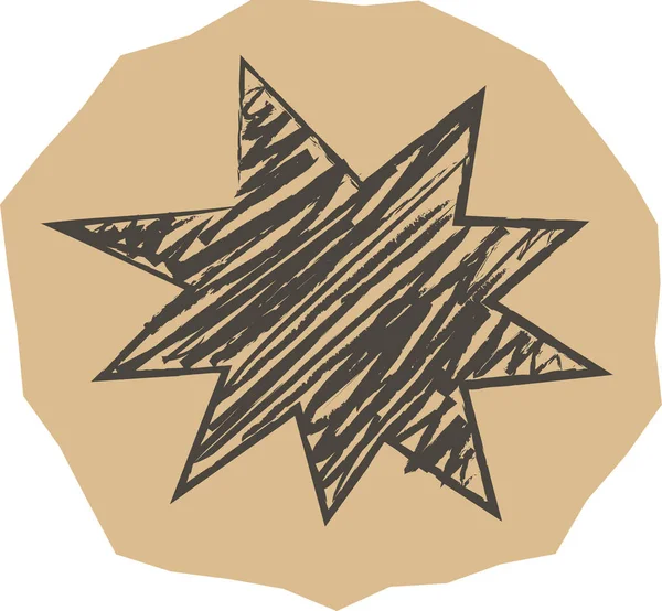 El yapımı sivri uçlu yıldız patlaması rozeti ve yırtık kağıt üzerinde kaba çizgiler. Vurgulamanın, dikkatin, satışın, etkinin ve retro-sanatın sembolü. Çizgi film vektör illüstrasyonu.