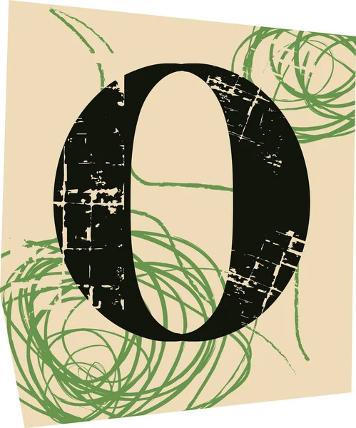 Yırtık bir kağıt parçası ve kaba karalama arkaplanı üzerinde sıkıntılı dokusu olan O harfi. Gizemin sembolü, kolaj fidye notu titreşimi, aciliyet. Çizgi film vektör illüstrasyonu.