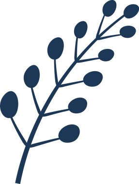 Sapında oval böğürtlen olan bir dal, kalın şekilli temiz siluet. Doğanın sembolü, büyüme, uyum ve markalaşma ve dekorasyon için organik zarafet. Çizgi film vektör illüstrasyonu.