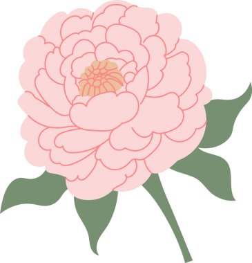 Katmanlı taç yapraklı şakayık çiçeği, merkezi kekeme, ve temiz çizgi film çizgilerindeki bir sapta kavisli yaprak. Romantizmin, zarafetin, düğün dekorunun ve bahar çiçeklerinin sembolü. Çizgi film vektör illüstrasyonu.