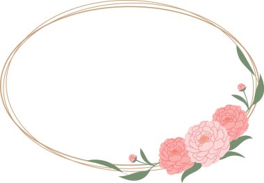 Çiçek açan başları, tomurcukları ve yaprakları olan şakayık bir çelenk oval çerçeve, temiz çizgiler ve yumuşak gölgelendirme. Romantizmin sembolü, zarafet, düğün davetiyesi, kadınsı güzellik. Çizgi film vektör illüstrasyonu.