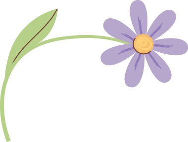 Eğri saplı ve tek yapraklı çiçekler beyaz, desenli taç yaprakları ve yuvarlak merkezde bir köşe çerçevesi oluşturur. Baharın sembolü, selamlama, doğa sınırı. Çizgi film vektör illüstrasyonu.