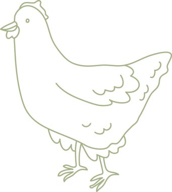 Gaga, tarak ve tüy gibi hatları temiz olan tavuk profili. Çiftlik, kümes hayvanları ve organik gıda markası sembolü. Etiket veya logo için ideal. Çizgi film vektör illüstrasyonu.