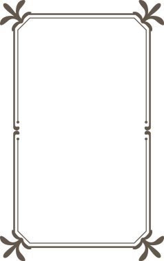 Art Nouveau ve Viktorya dönemi modasında yuvarlak köşeli ve yaprak aksanlı dekoratif çerçeve kenarı. Zarafet, davetiye, sertifika, menü ve etiketin sembolü. Çizgi film vektör illüstrasyonu.