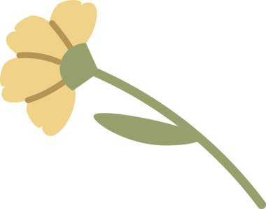 Flower with curved stem, single leaf, and rounded petal cluster in clean shapes. Symbol of growth, nature, and tenderness for greeting, wedding, or eco theme. Cartoon vector illustration.