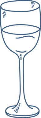 Kadeh kaplamalı şarap kadehi ve sıvı seviyeli, kabataslak yumurtadan çıkan elle çizilmiş. Kutlama, dolce vita, boş zaman ve Akdeniz aperatifi sahneleri için zarafet. Çizgi film vektör illüstrasyonu.