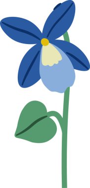 Dört yapraklı, çan kapaklı, tek yapraklı ve uzun saplı, temiz yapraklı bir mor çiçek. İlkbaharın sembolü, saflık, büyüme ve markalaşma ve selamlama için doğa zarafeti. Çizgi film vektör illüstrasyonu.