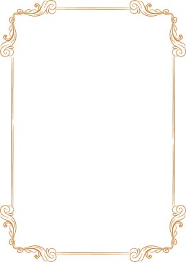 Zarif köşe süsleri ve ince çizgileri ile dekoratif dikdörtgen bir düzen oluşturan dekoratif sınır çerçevesi. Lüks, kutlama ve prestij sembolü. Çizgi film vektör illüstrasyonu.