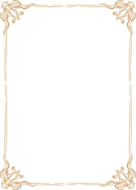 Geniş boşluk üzerinde kıvrımlı köşeli süs ve yaprak kıvrımlı çerçeve ile çiçek kenarı. Zarafet, davetiye, sertifika ve klasik dekorun sembolü. Çizgi film vektör illüstrasyonu.