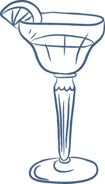 Elinde narenciye dilimi olan bir kokteyl bardağı. Kutlamayı, gece hayatını ve içecek bardağını ve meyve dilimini sembolize eder. Çizgi film vektör illüstrasyonu.