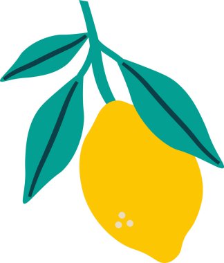 Üç yaprağı kalın ve temiz çizgileri olan bir limon dalından sarkıyor. Yazın, tazeliğin, İtalyan Dolce Vita 'nın, turunçgillerin ve doğal canlılığın sembolü. Çizgi film vektör illüstrasyonu.