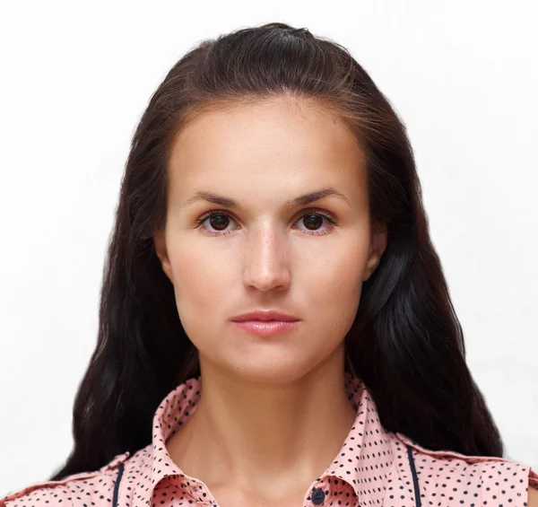 Portrait of a young pretty woman with charming gentle look — Stock Photo, Image