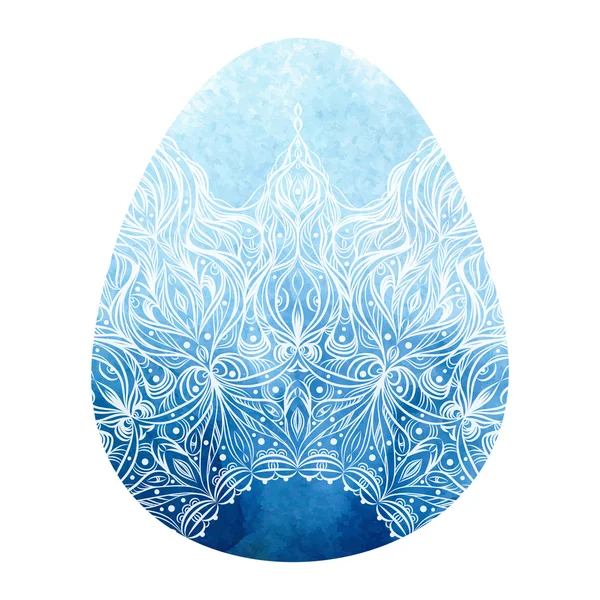 Aquarelle bleu oeuf de Pâques gros plan isolé avec motif blanc sur un fond blanc. Élément de design d'art. Illustration vectorielle — Image vectorielle