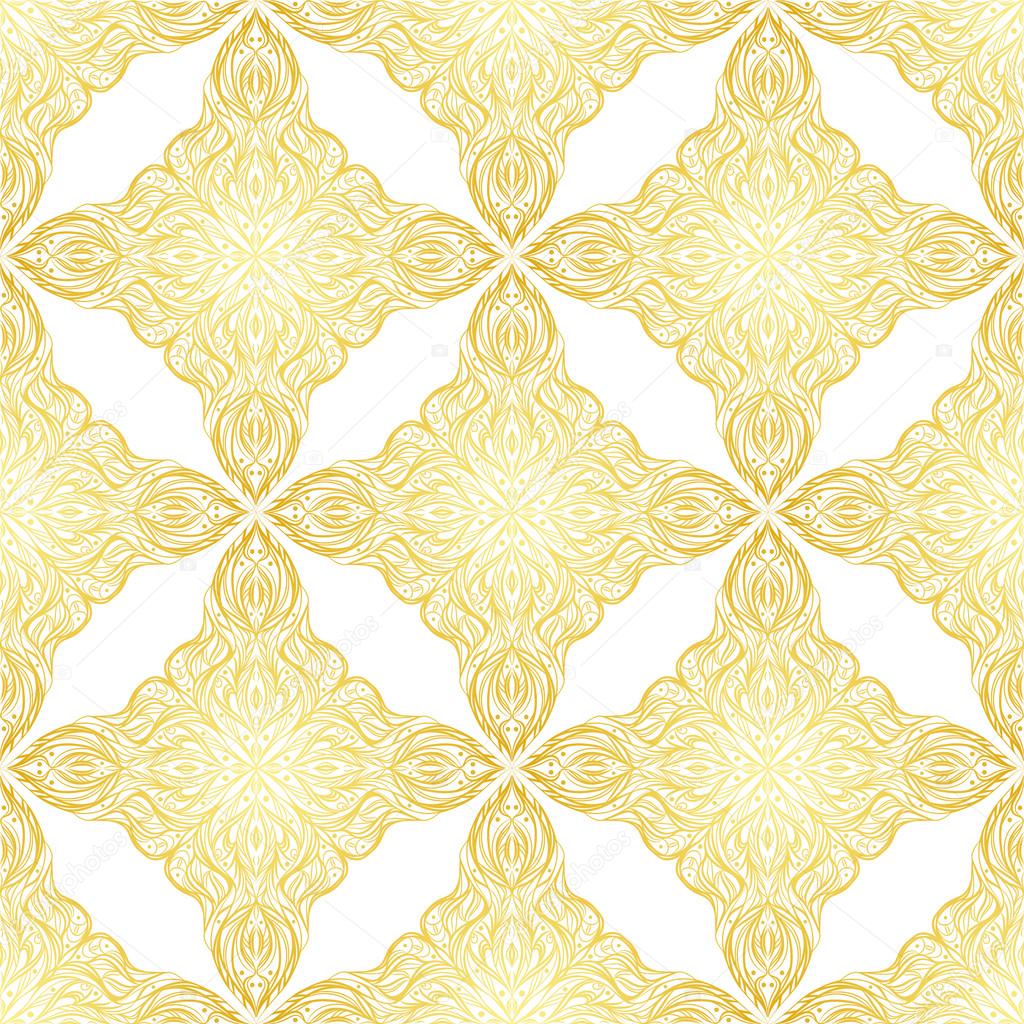 gold Seamless pattern in oriental style on a white background. Vector illustration