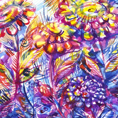 büyük mor çiçekler2, suluboya boyama ile büyümüş