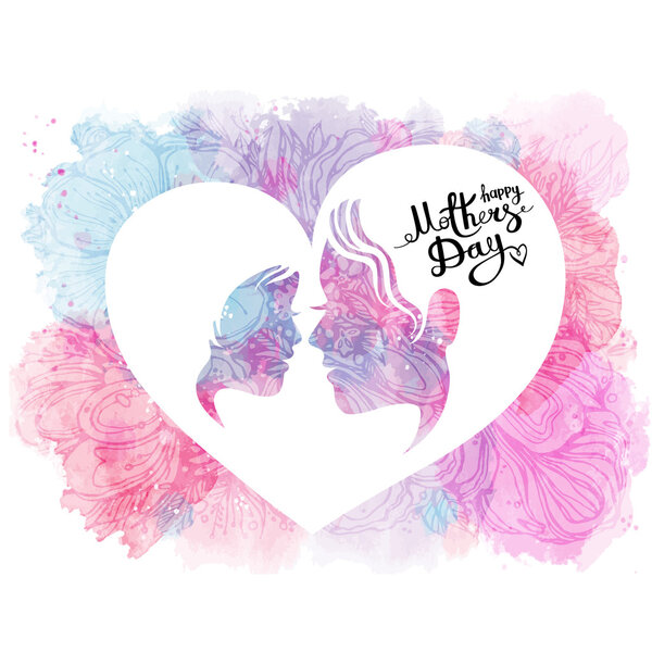 Happy Mothers Day. Congratulations. The inscription on the white background with watercolor stains. Vector illustration
