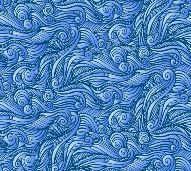 baskı, mavi bukleler, bulut, dalgalar, vektör çizim seamless modeli