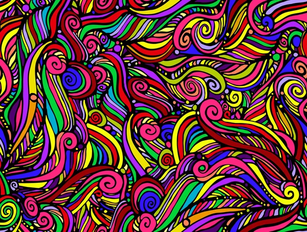 Impresión, patrón sin costuras de rizos de colores brillantes, frizz. Ilusión óptica. Ilustración vectorial — Vector de stock