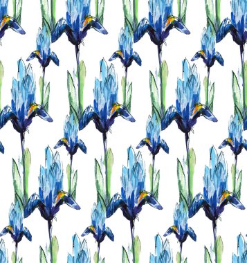 mavi süsen ile Seamless Modeli suluboya kroki, beyaz bir arka plan yazdırma