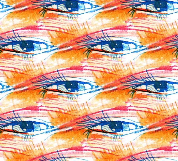 Afdrukken,, abstract blauw oog naadloze patroon op een rode achtergrond, aquarel schets — Stockfoto