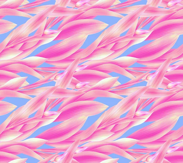 , nahtloses Muster mit rosa Blättern auf blauem Hintergrund. Pflanze Blume Natur Tapete — Stockfoto