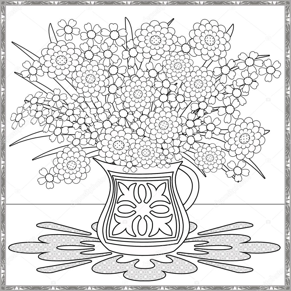 Kleurplaat Pagina Decoratieve Decoratieve Elementen Bloemen In De