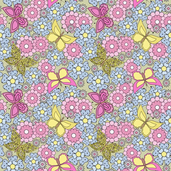 Floral seamless pattern  pink flowers  light background
