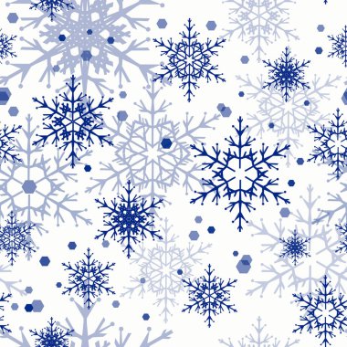 Kusursuz kış Noel şablonu. Beyaz arkaplanda mavi kar tanelerini aç.