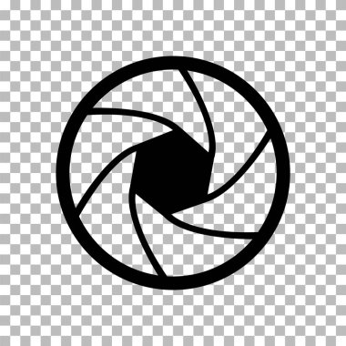 Kamera nesnel simgesi şeffaf. Lens diyafram işareti. Düz stil. kamera merceği deklanşör sembolü.