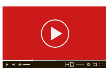 Beyaz arka planda video oynatıcı. Video oynatıcı arayüzü. Web ve mobil uygulamalar için video oynatıcı. video çevrimiçi içerik modeli.