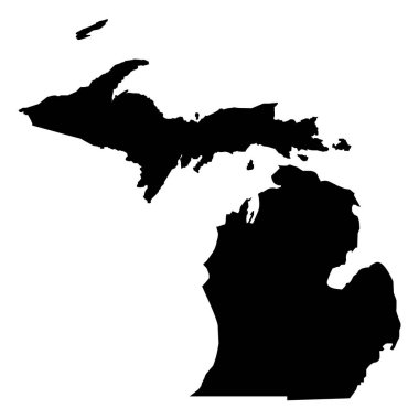 Beyaz arkaplanda Michigan haritası simgesi. Michigan siyah eyalet sınır haritası. Kara Harita Eyaleti ABD - Michigan işareti.