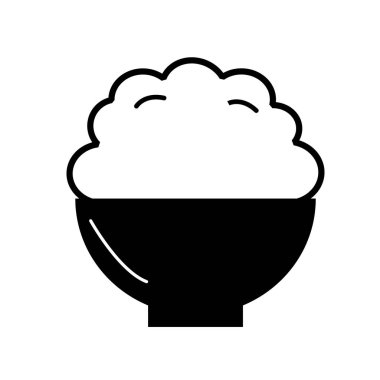 Beyaz arka planda pirinç ikonu. Pirinç kasesi logosu. Ramen imzası. Asya gıda sembolü. düz biçim.