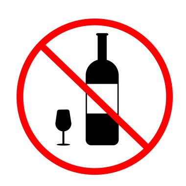 Beyaz arka planda alkol ikonu yok. Düz stil. İçki tabelası yok. Yasak sembol basit. alkol sembolü yok.